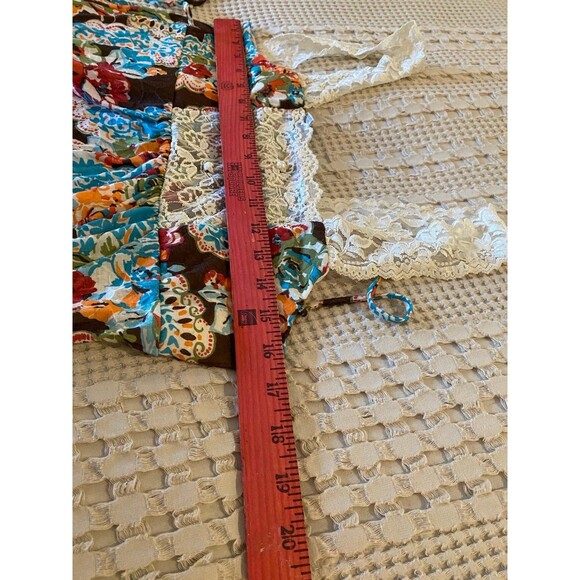 Self Esteem Blouse Womens Sleeveless Top  Lace  Straps Blue Orange Pattern - Picture 9 of 10